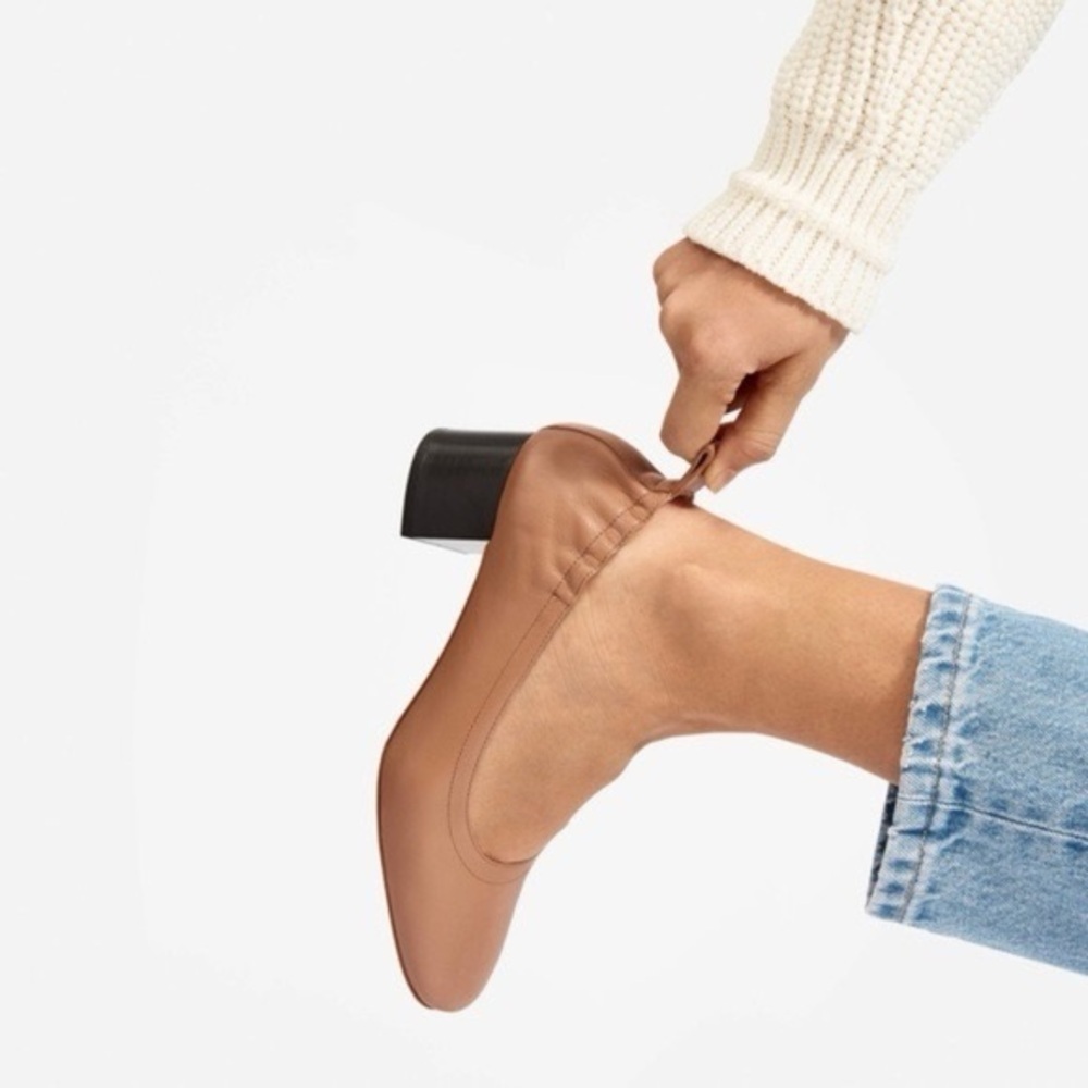 EVERLANE The Day Heel Leather Ballet Heels Pecan 7.5